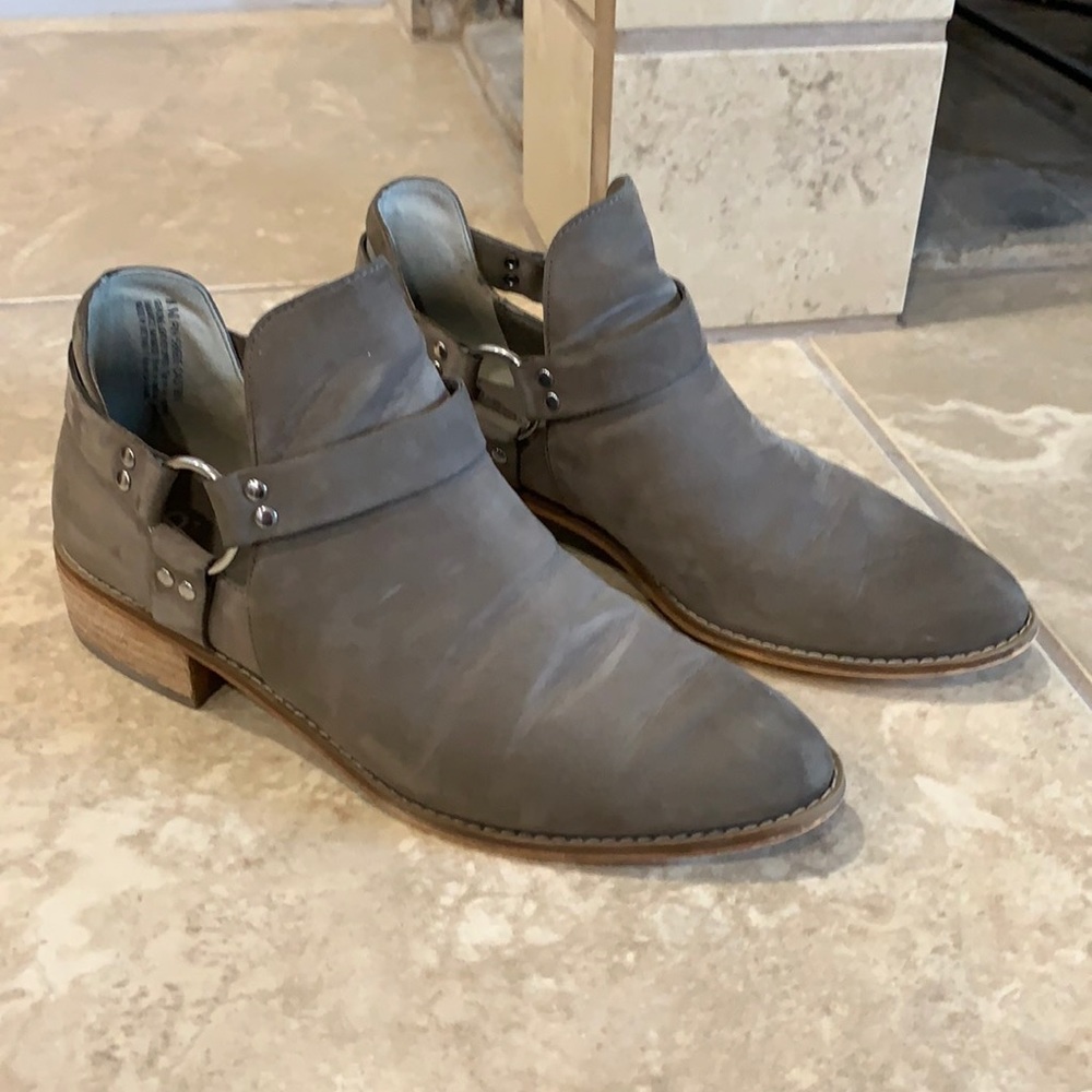 Brass Plum Suede Leather Silver Buckle Booties